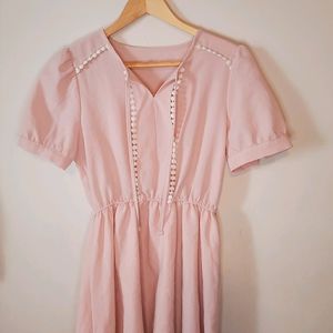 Vintage Pink Dress with Puff Sleeves